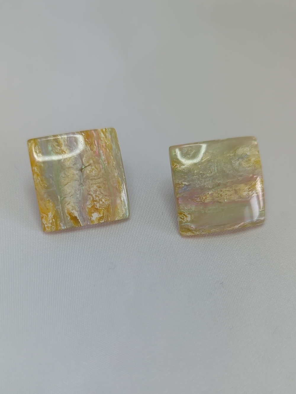 Iridescent Square Shell Stud Earrings - Yellow Pink Hues